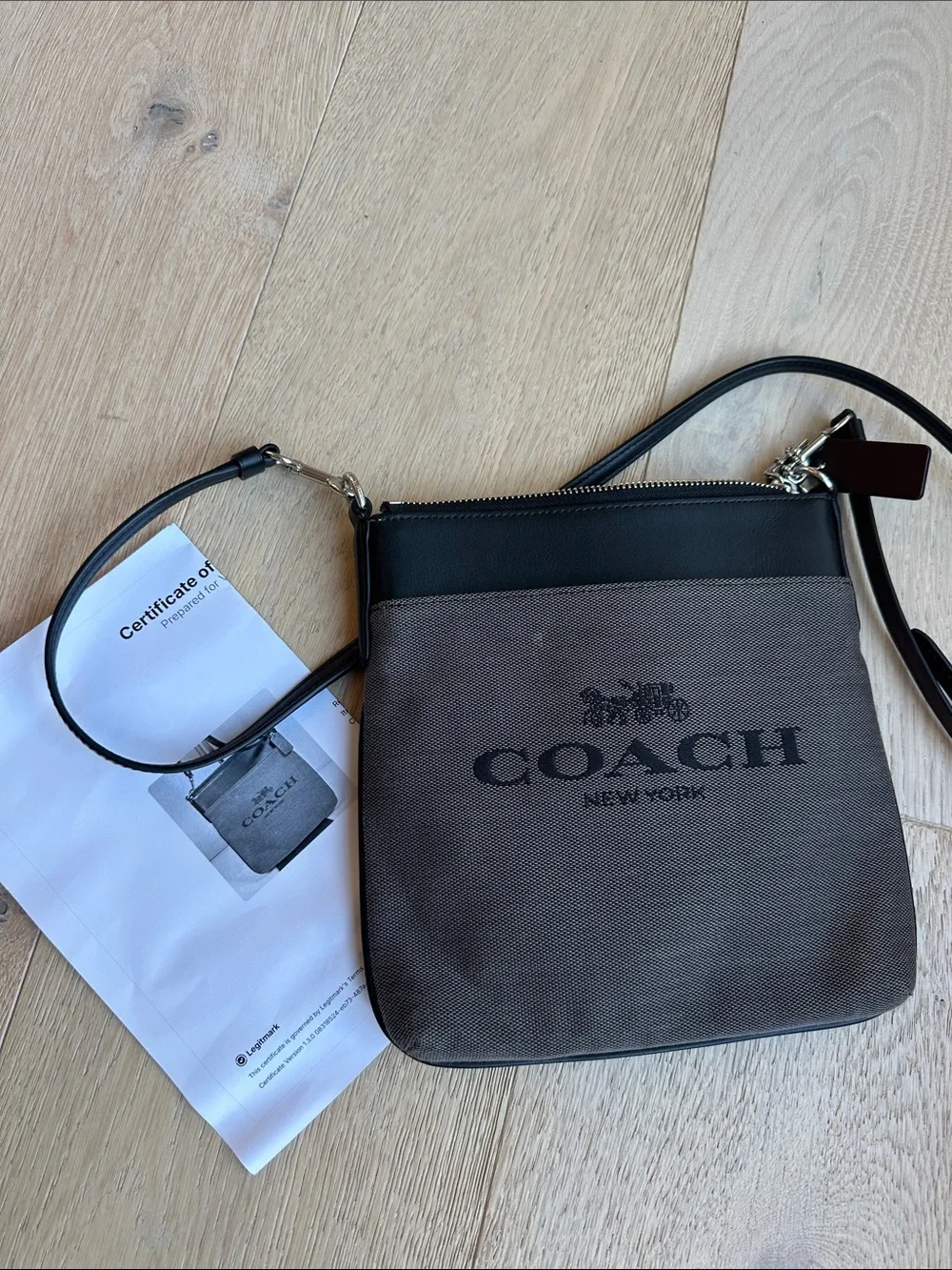 Coach Gray Canvas Messenger with Black Leather Trim